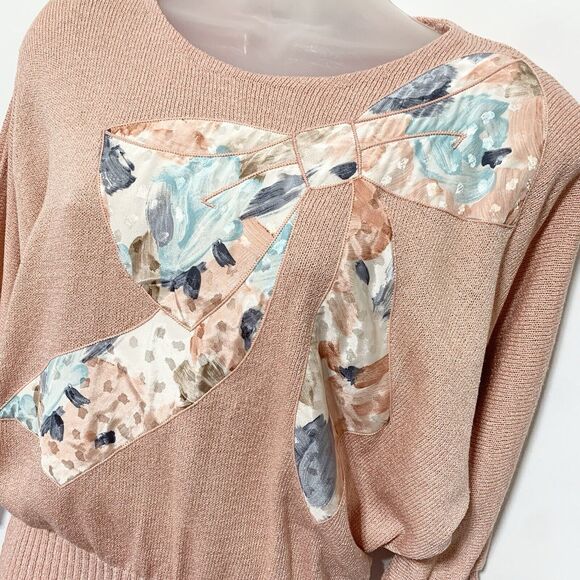 Vintage Anthony Sicari Knit Sweater Sz 10 Bow Embroidered 3/4 Sleeve Top Blouse - Picture 3 of 10